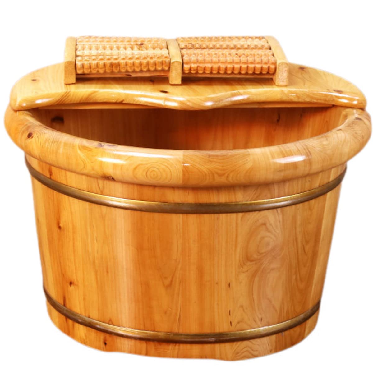 Wooden Foot Basin,Solid Cedar Wood Foot Basin Tub Bucket For Foot Bath,Pedicure Bowl Spa Massage Wooden Foot Tub,With Lid With Massager