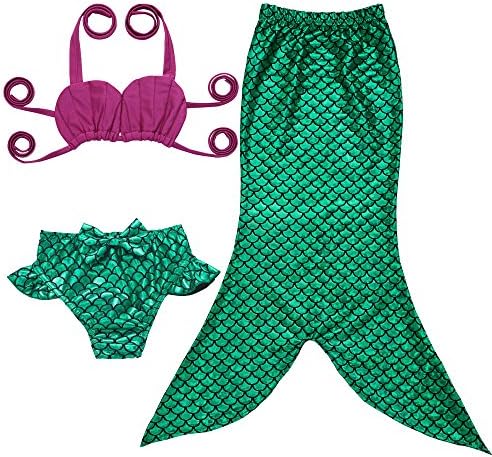 3pcs Toddler Mermaid Swimsuit for Baby Girls Mermaid Tail Bathing Suit Bikini Swimming Set - 2-8T