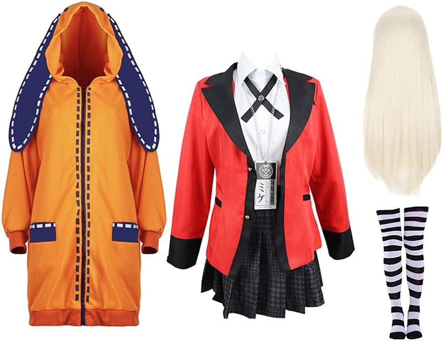 Boaisee Yomoduki Runa Cosplay Costume and Wig Set Anime Kakegurui Runa Cosplay Outfit Uniform Full Set for Women Girls