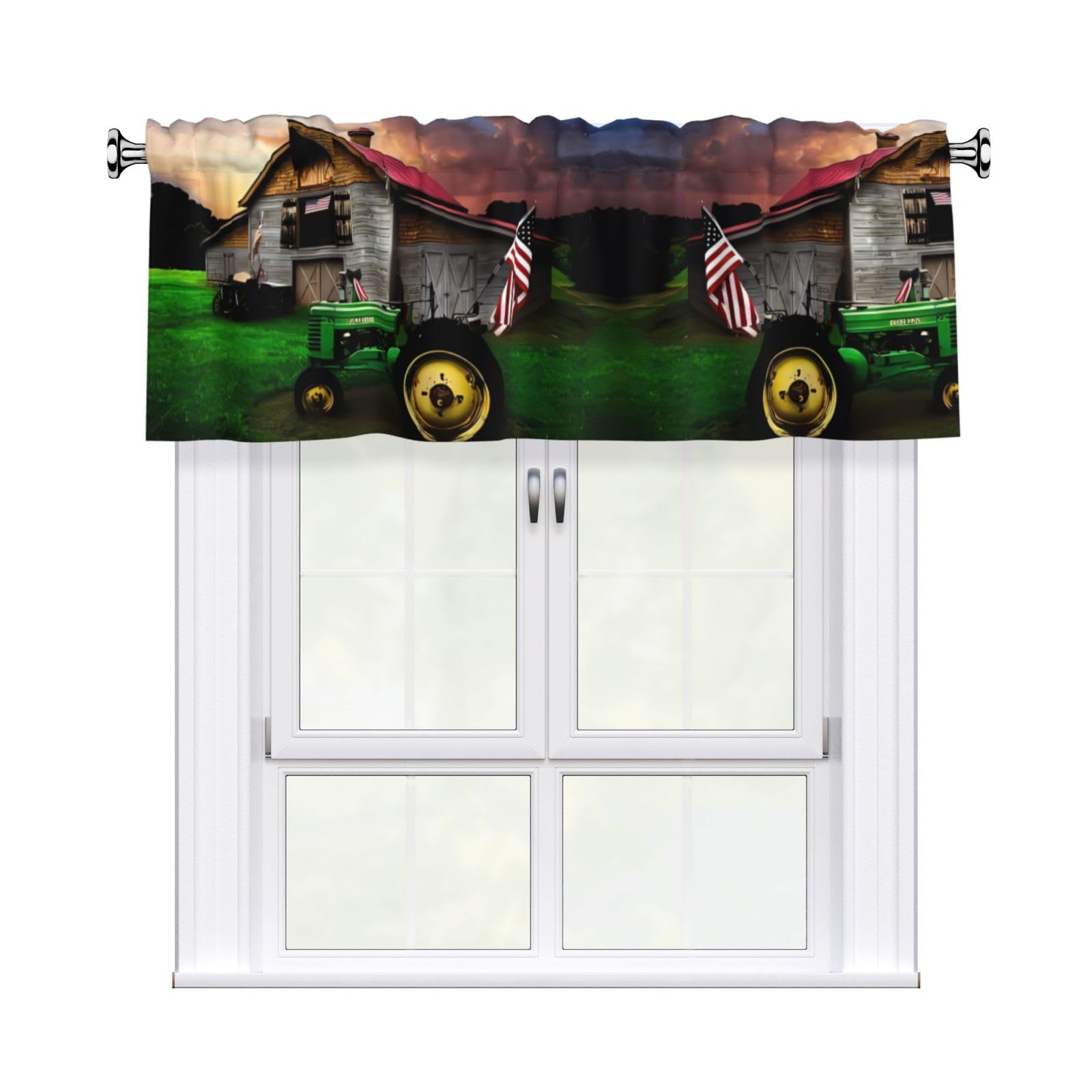 WHJDPP Old Tractor Photo Farm Prints Charming Kitchen Window Cover – 54x18 Inch Peach Skin Valance with Decorative Print