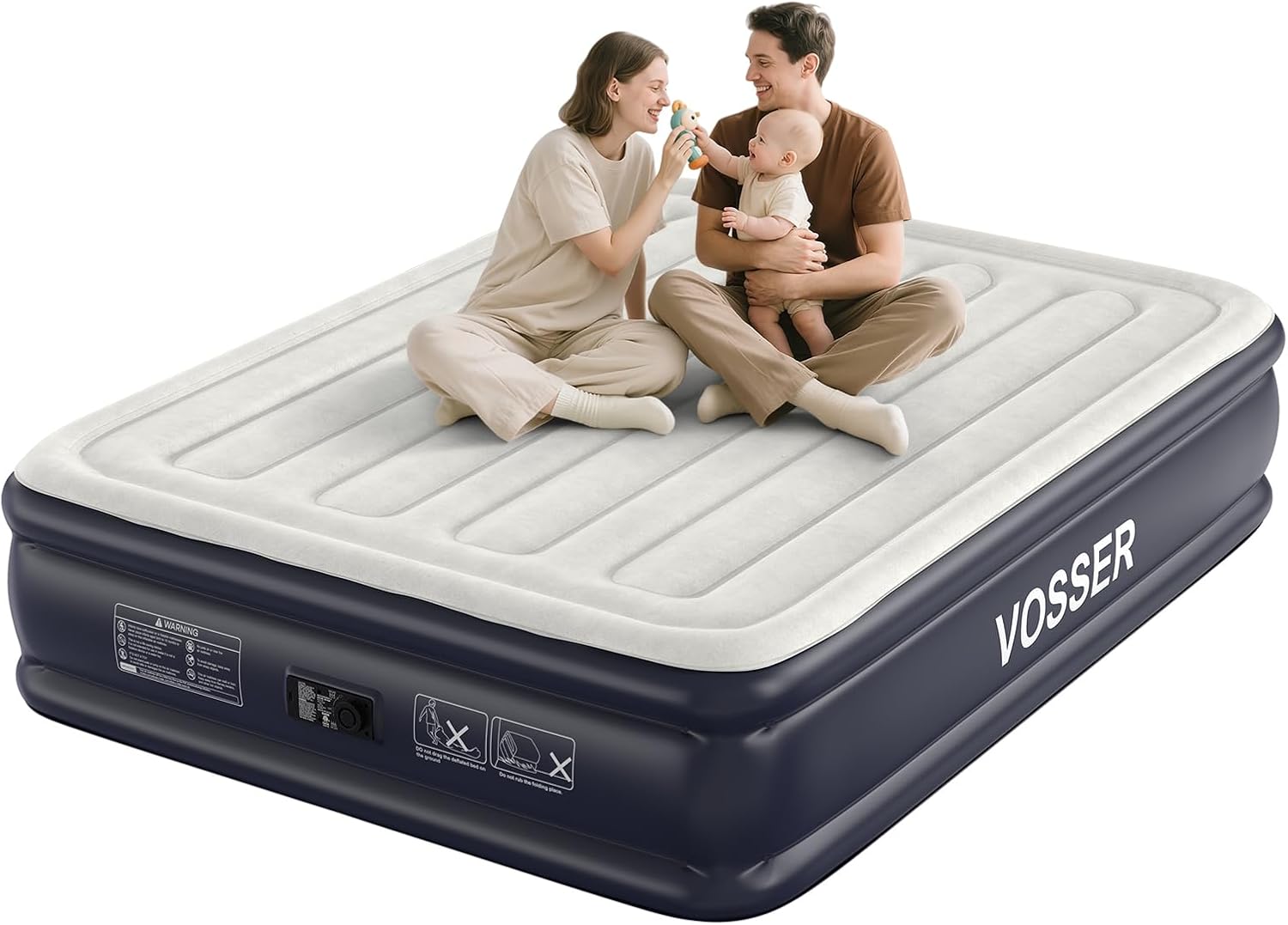 Air Mattress Queen with Built in Pump,18'' Inflatable Mattress of Vertical Beams,Thickened Blow Up Mattress in 3 Mins,Colchones Inflables with Carry Bag for Home&Guests
