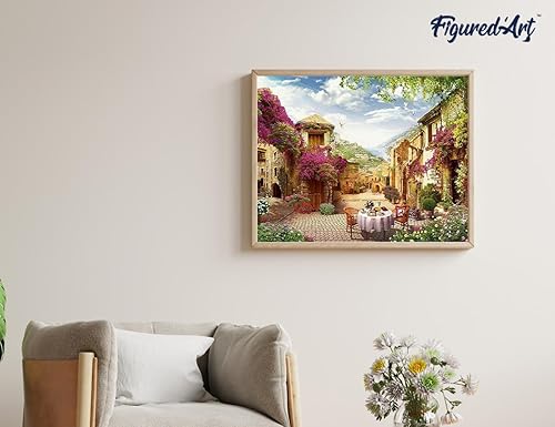 Miniatura 4 de Figured'Art Pintura por números para adultos con marco de desayuno en una aldea mediterránea de 16 x 20 pulgadas, kit de pintura artística para