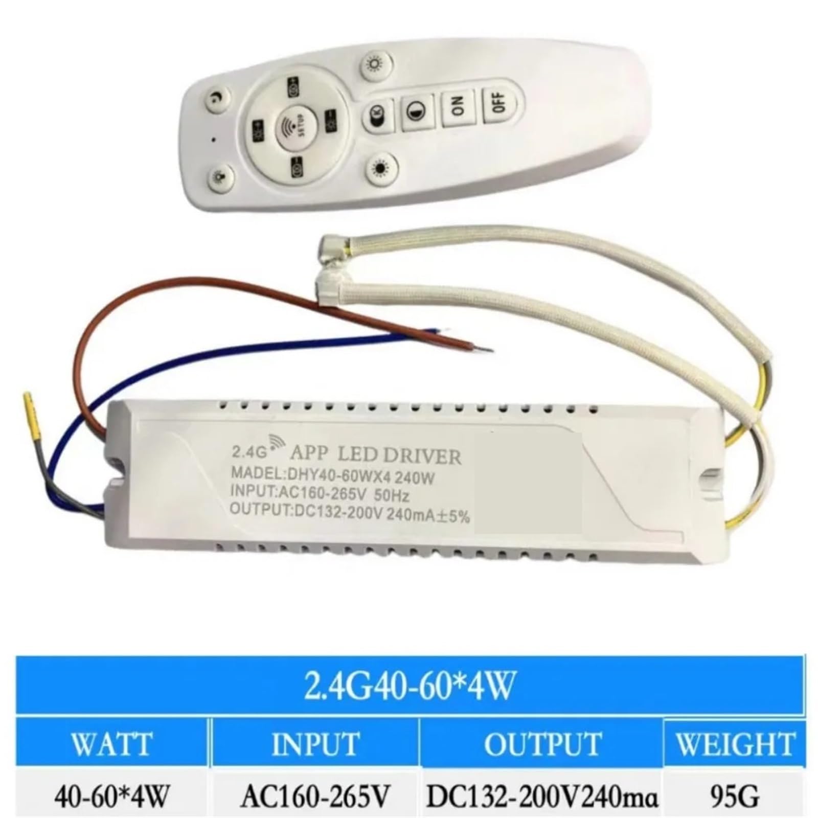 Driver LED 40-60Wx4 240W 2.4G APP e telecomando, trasformatore dimmerabile a colori variabili for lampadari a nastro Alta Affidabilità(Without Remote)