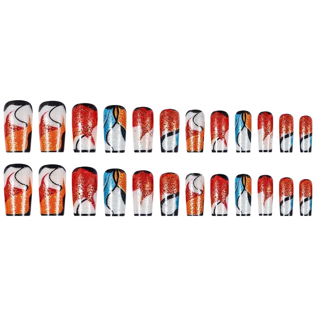 24 Pieces Elegant French Glitters False Nails Acrylic Stick on Nails Full Covers for Parties and Event