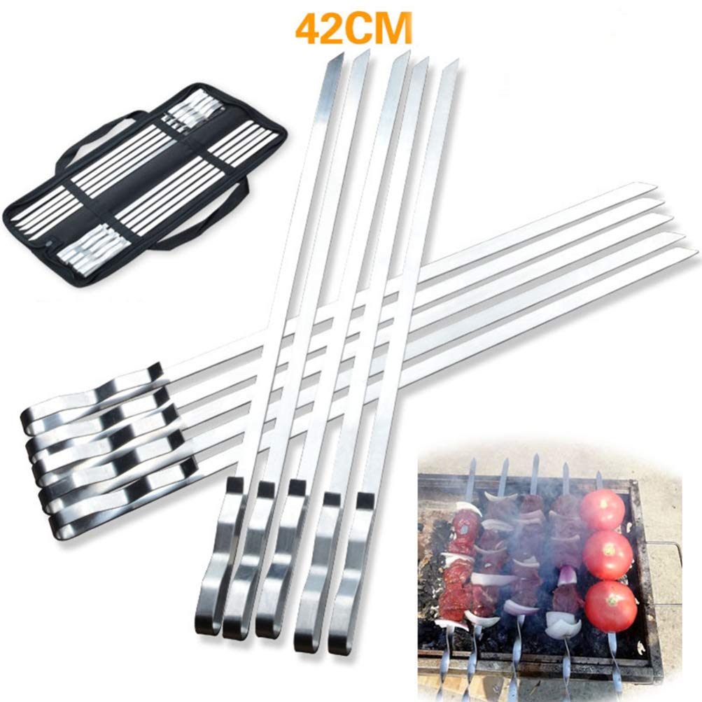 YARNOW 10pezzi Spiedini Per Barbecue in Acciaio Inox Da Set Di Spiedini Piatti Per Grigliate Manico Ondulato Cursore Integrato Per Facile Cottura Di Carne Verdure e Shish Kebab