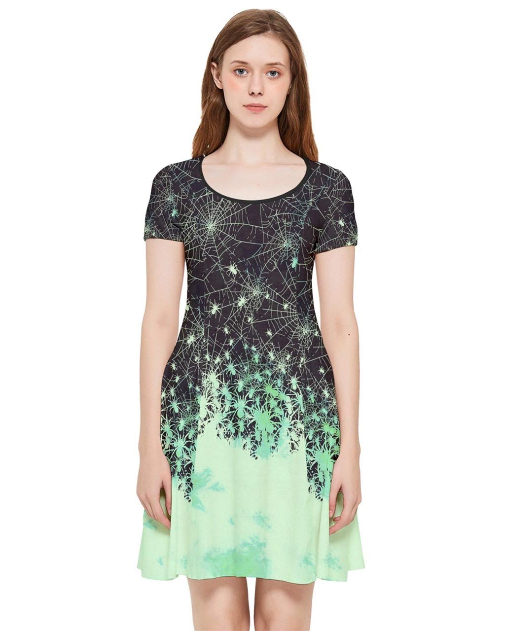 CowCow Womens Reversible Dress Halloween Bats Pumkins Spider Ghost Witch Inside Out Cap Sleeve Dress, XS-5XL