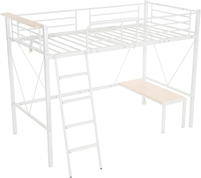 Single Loft Bed, With Outlet, Middle Type, Height 59.1 inches 150 cm, Low Desk Included, Pipe Bed, Iron Bed, Childrens Room, Steel, Earthquakeproof, Bed, Single, Pipe Bed, Hanger Rack, Load