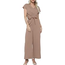 Gardenwed Womens Two Piece Outfit Set, Short Sleeve V Neck Crop Top with Tie Front and Wide Leg Pants