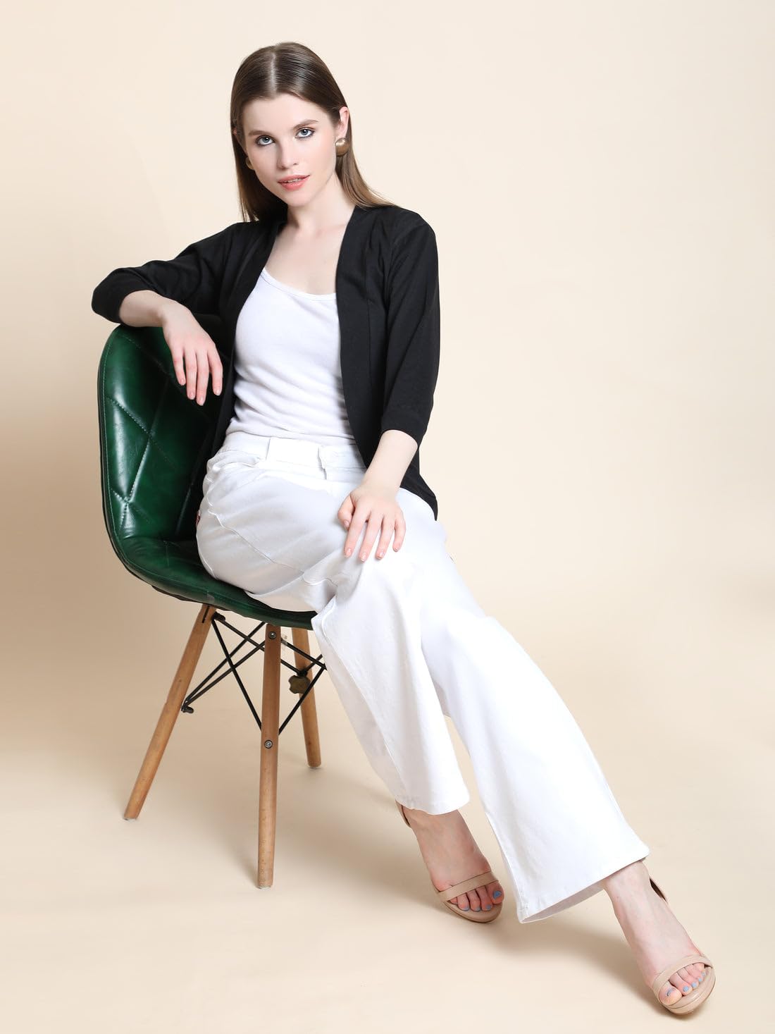 Teemoods Black Cotton Shrug for Women: 3/4 Sleeves, Open Front, V Neck - Versatile Fashionable Cardigan, Lightweight Summer Layer, Plus 2