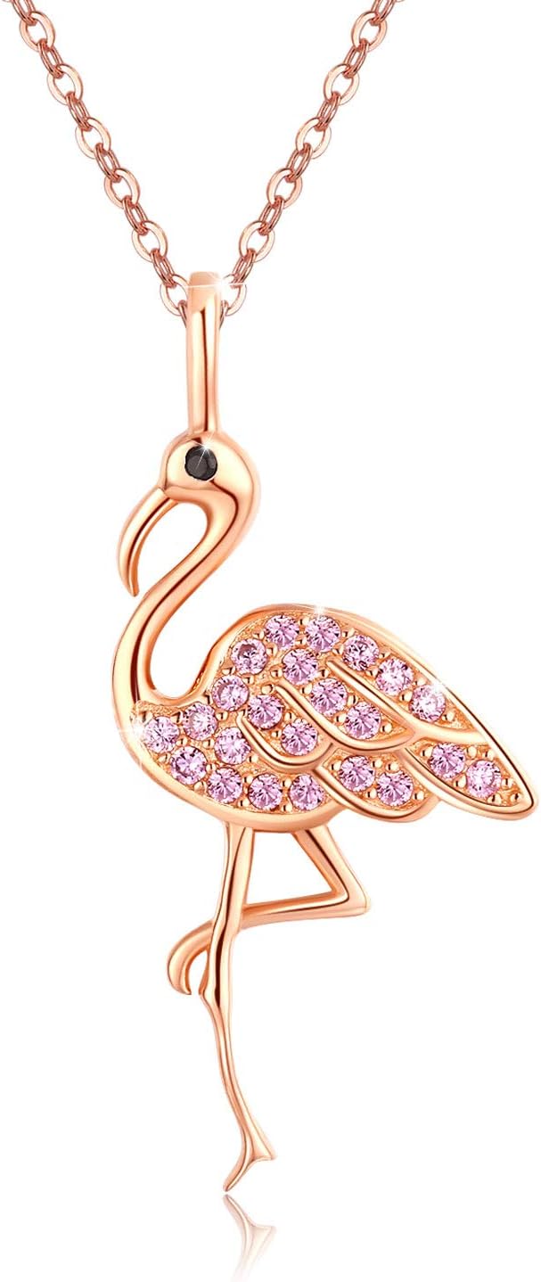 TANGPOET Flamingo Pendant Necklace Jewelry Gifts for Women S925 Sterling Silver Birthday Valentines Mothers Day Christmas Flamingo Gifts for Her Mom with 18"+2" Chain