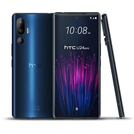 HTC U24 Pro 5G GSM Unlocked Smartphone, 12GB+256GB, 6.8" 120Hz OLED Display, 50+8+50MP Cameras, 4600mAh, Wireless Charging - Blue