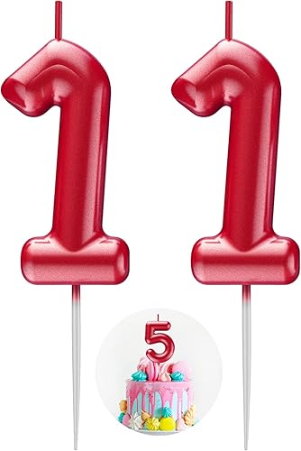 Vela roja número 11 feliz cumpleaños número 3D velas para cumpleaños pastel decoración fiesta boda aniversario celebración suministros
