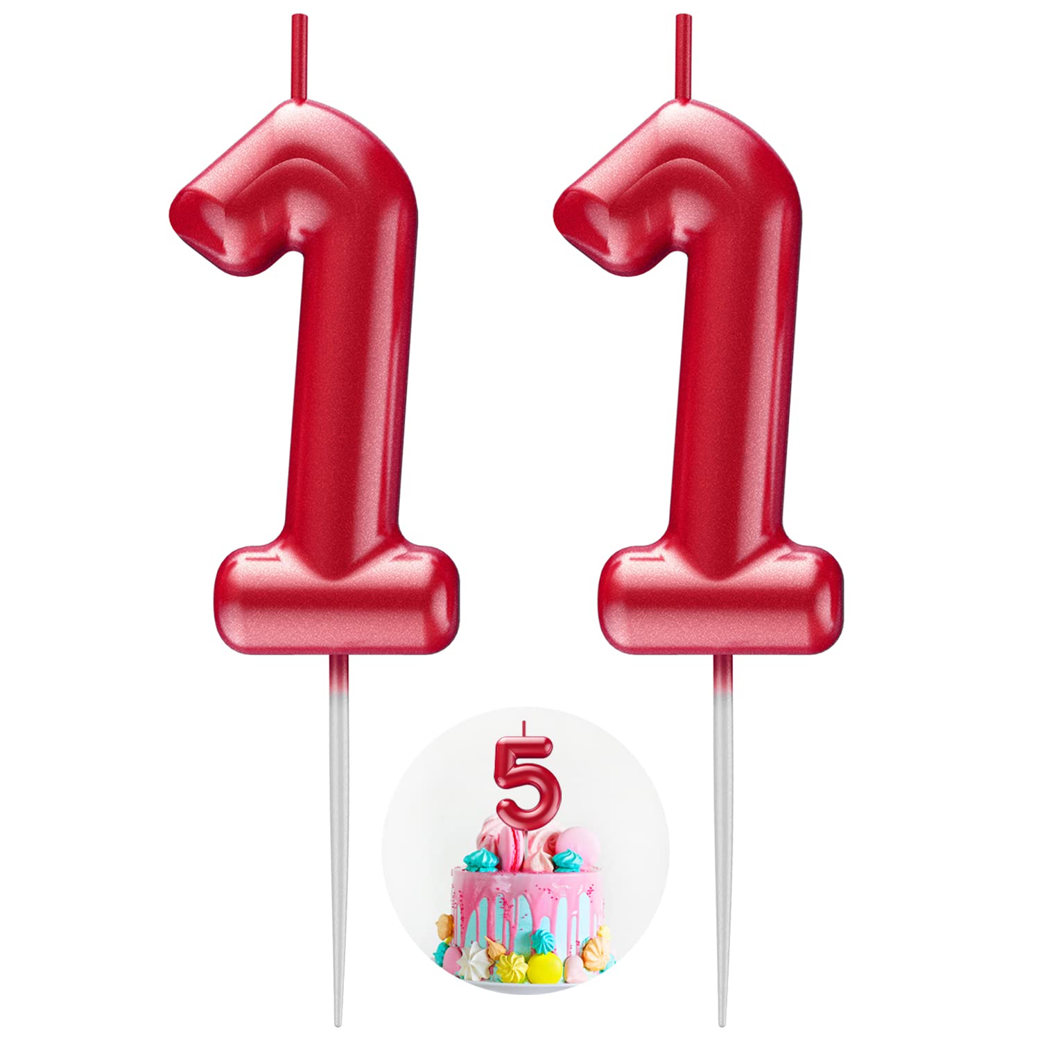 Red Number 11 Candle Happy Birthday 3D Number Candles for Birthday Cake Party Decoration Wedding Anniversary Celebration Supplies
