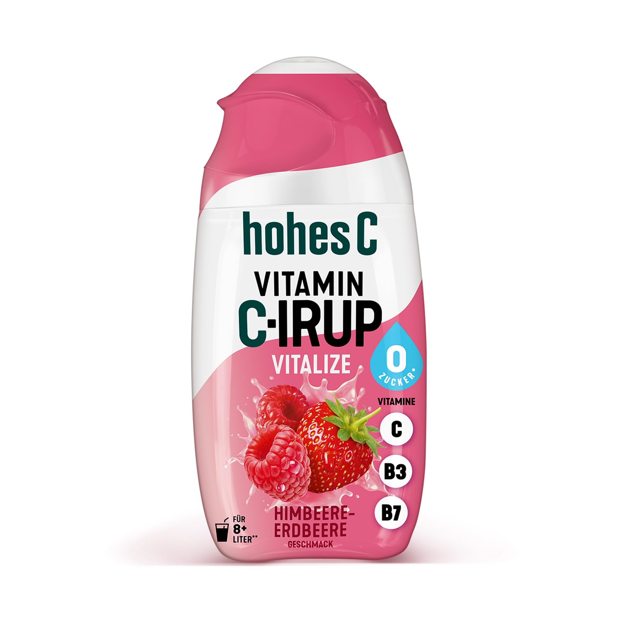 hohes C Vitamin C-IRUP Vitalize, Himbeere-Erdbeere-Geschmack, 1 x 65ml für ca. 8 Liter Fertiggetränk, mit Vitamin B7 Biotin, B3 Niacin und Vitamin C, ohne zugesetzten Zucker & Caloriefree