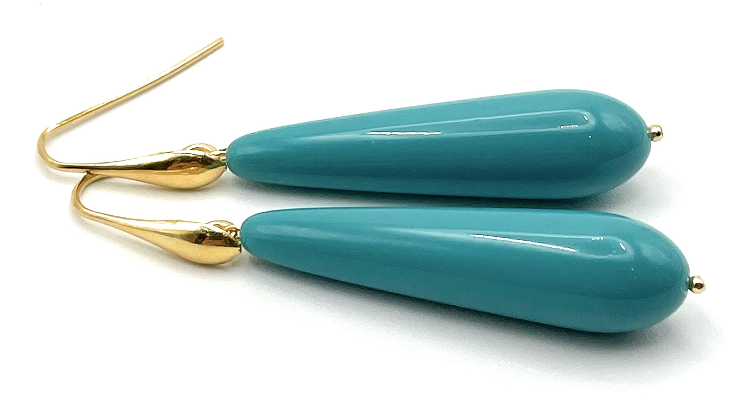 Pendientes Colgantes de Plata 925 Dorada 24 K y Lagrimas Turquesas, Joyas Artesanales, Regalo para Mujeres