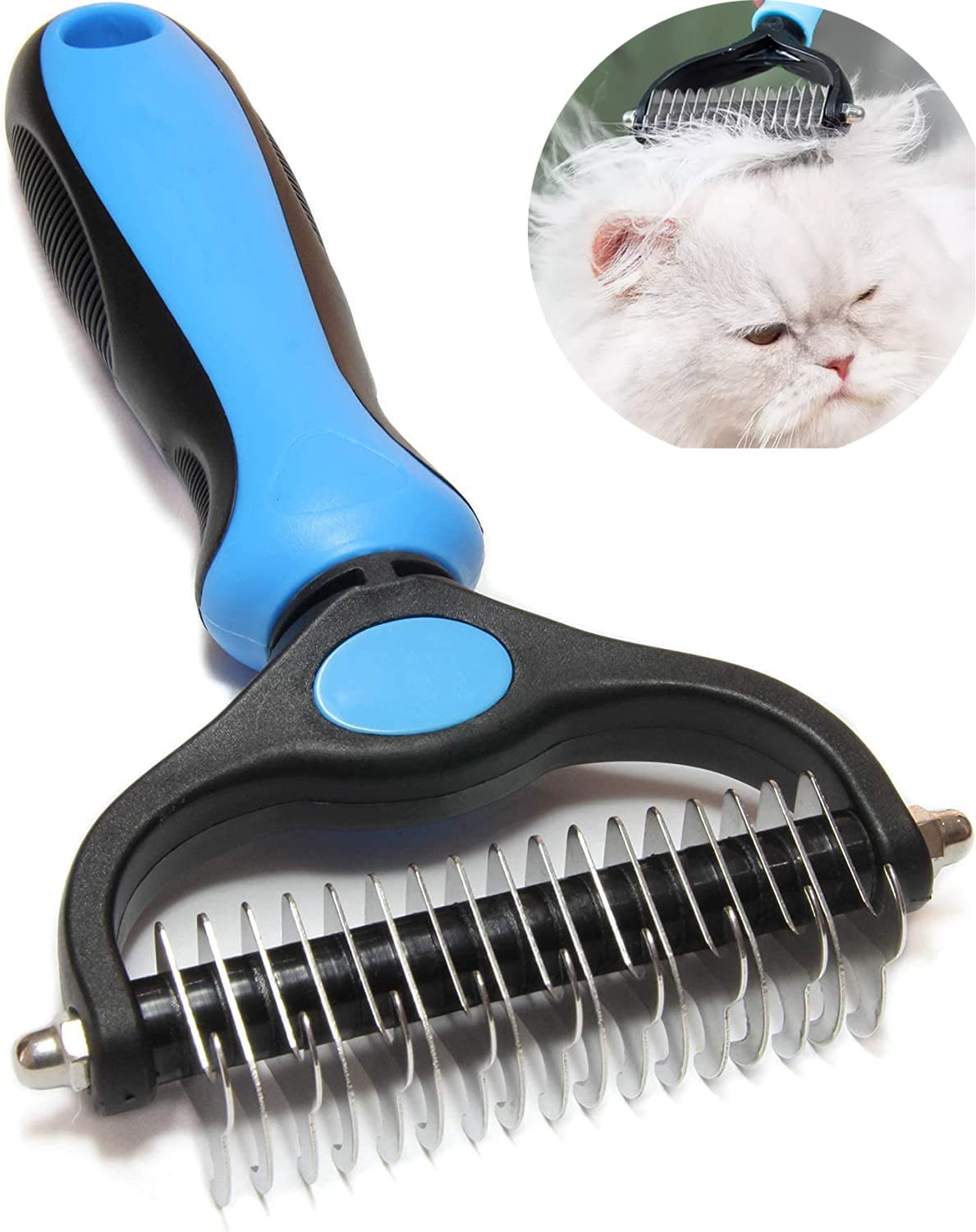 Cat Brush | Dematting Comb for Dog and Cat,Pet Grooming Rake and Brushes for Small, Cat Comb, Medium & Large, Cats/Dogs 17+9 Double Sided Deshedding Tool Removes Knots and Tangled Hair