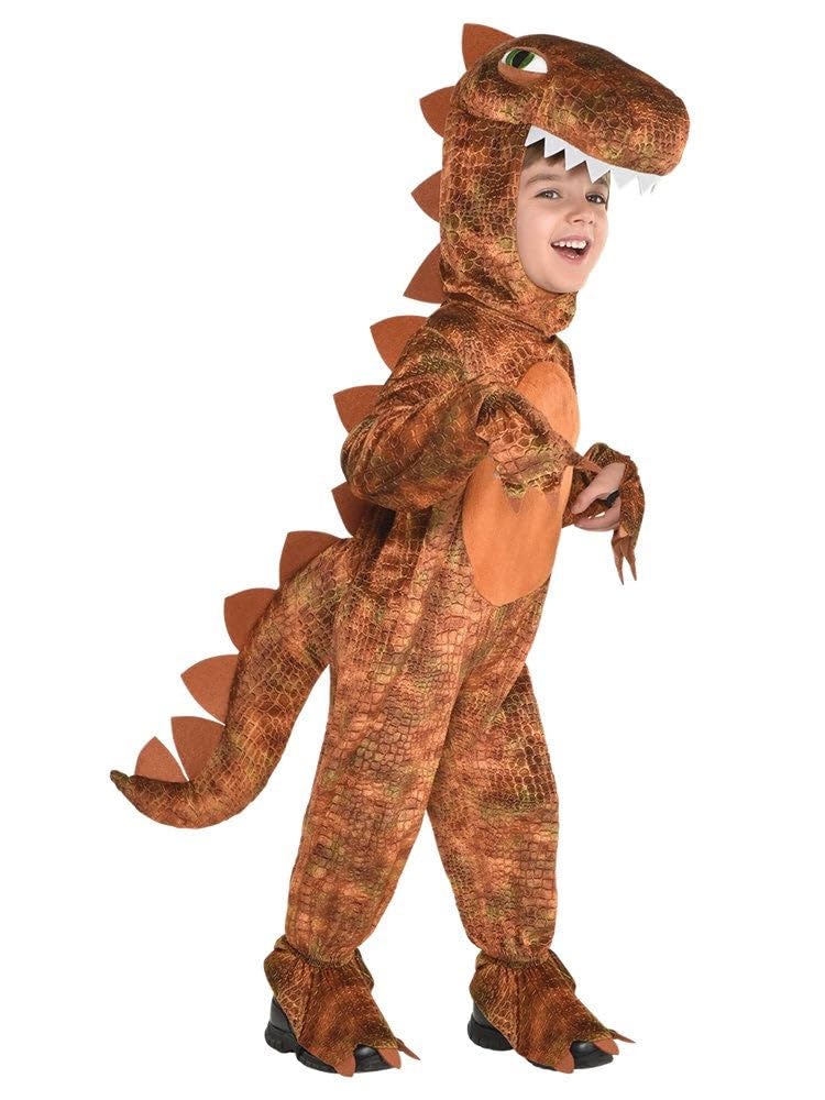 Amscan 9908461 - Kids Brown T-rex Dinosaur Hooded Jumpsuit Fancy Dress Costume Age: 6-8 Yrs