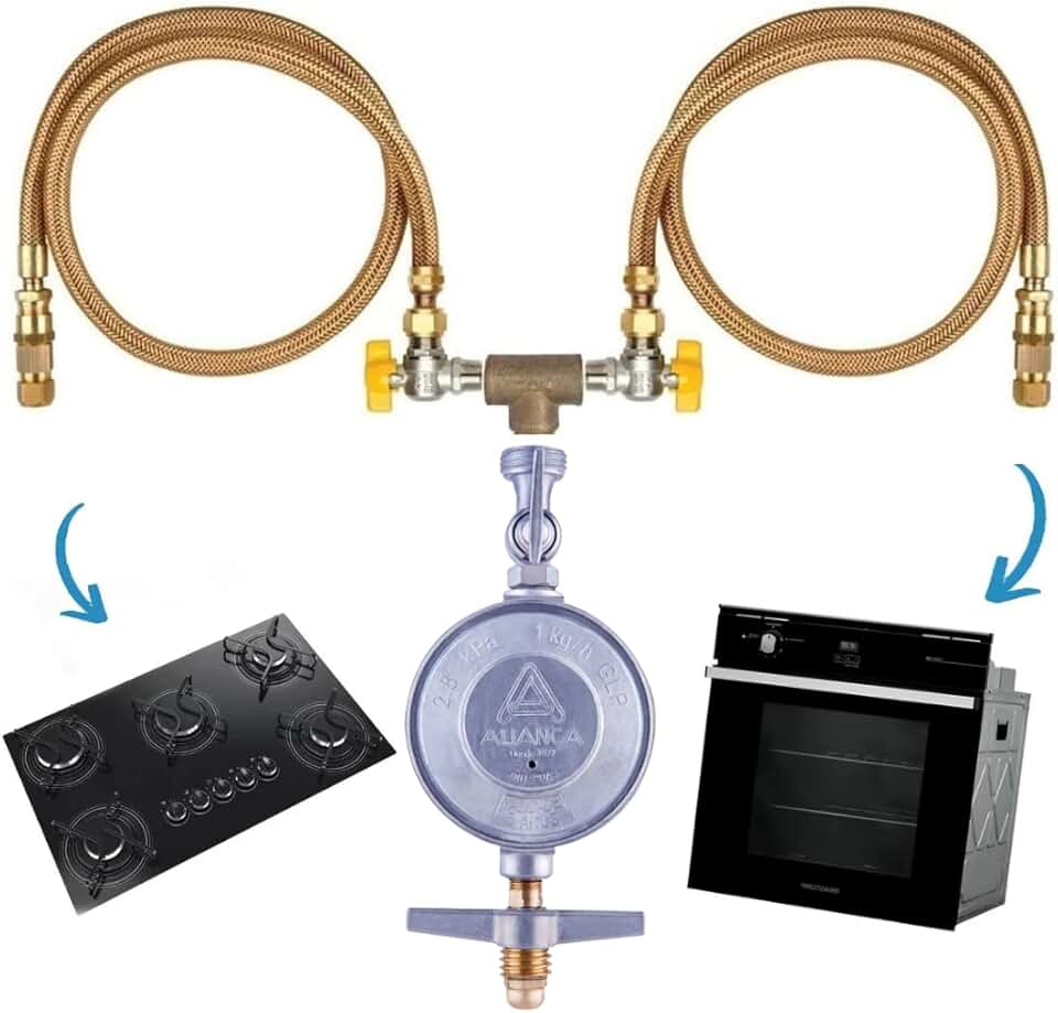 Kit Duplo Instalação Gás Glp Botijão Cooktop Forno NBR 14177 Tamanho: 1,50 Metro