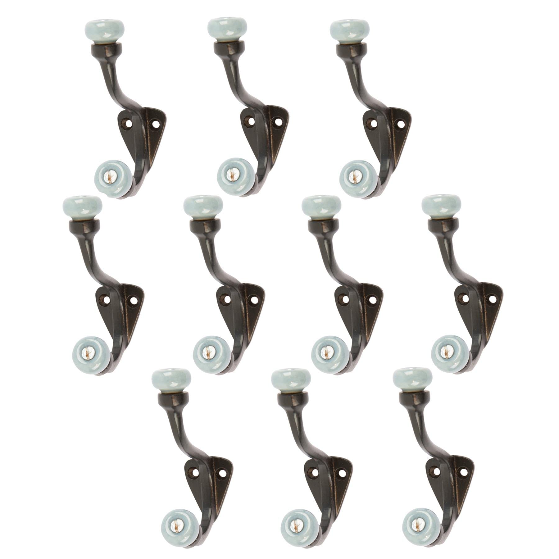 Hammer And Tongs Black Grey Ceramic Ball Hat & Coat Hooks - Pack Of 10 - W30mm X H105mm - Vintage Wall Mounted Entryway Coat Hooks Storage Hanging For Clothes, Hats