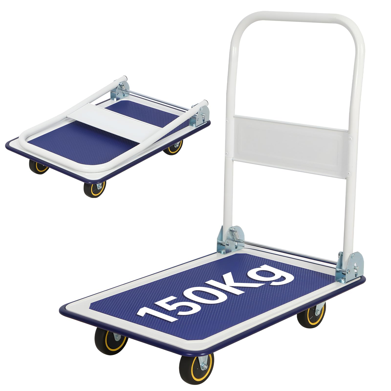 Panana Platform Truck, Foldable Trolley with 150kg Load Capacity, Push Hand Cart, Flat Bed Moving with Swivel Wheels for Loading and Storage White
