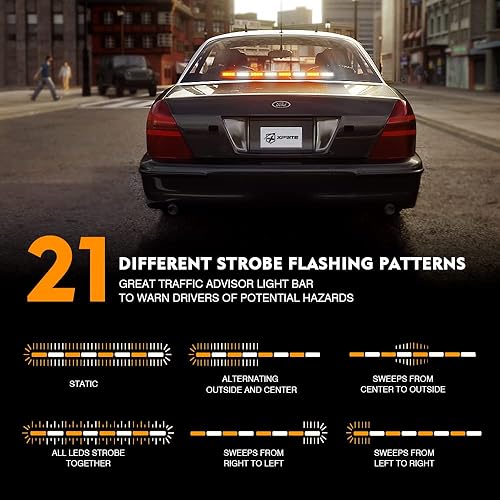 Miniatura 6 de Xprite Barra de luz estroboscópica de emergencia para asesor de tráfico de 35.5 pulgadas, LED blancoámbar, 21 patrones de advertencia intermitentes,
