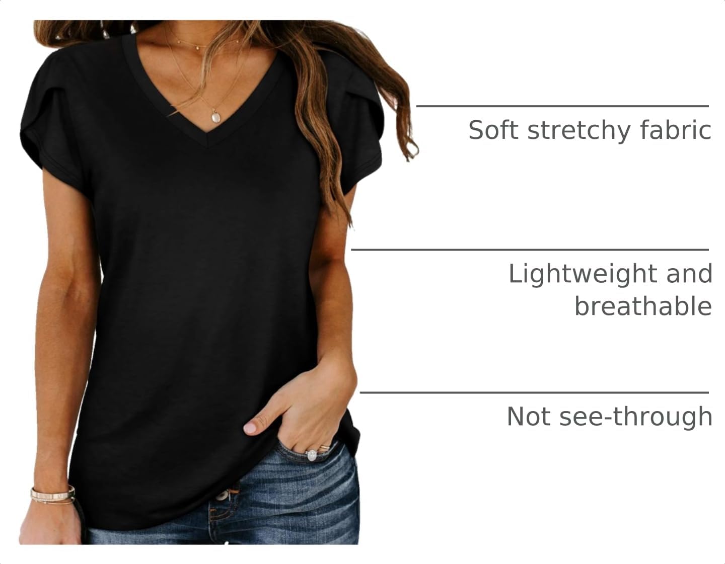 WIHOLL Womens Tops V Neck Summer Petal Sleeve Casual Tshirts image 4