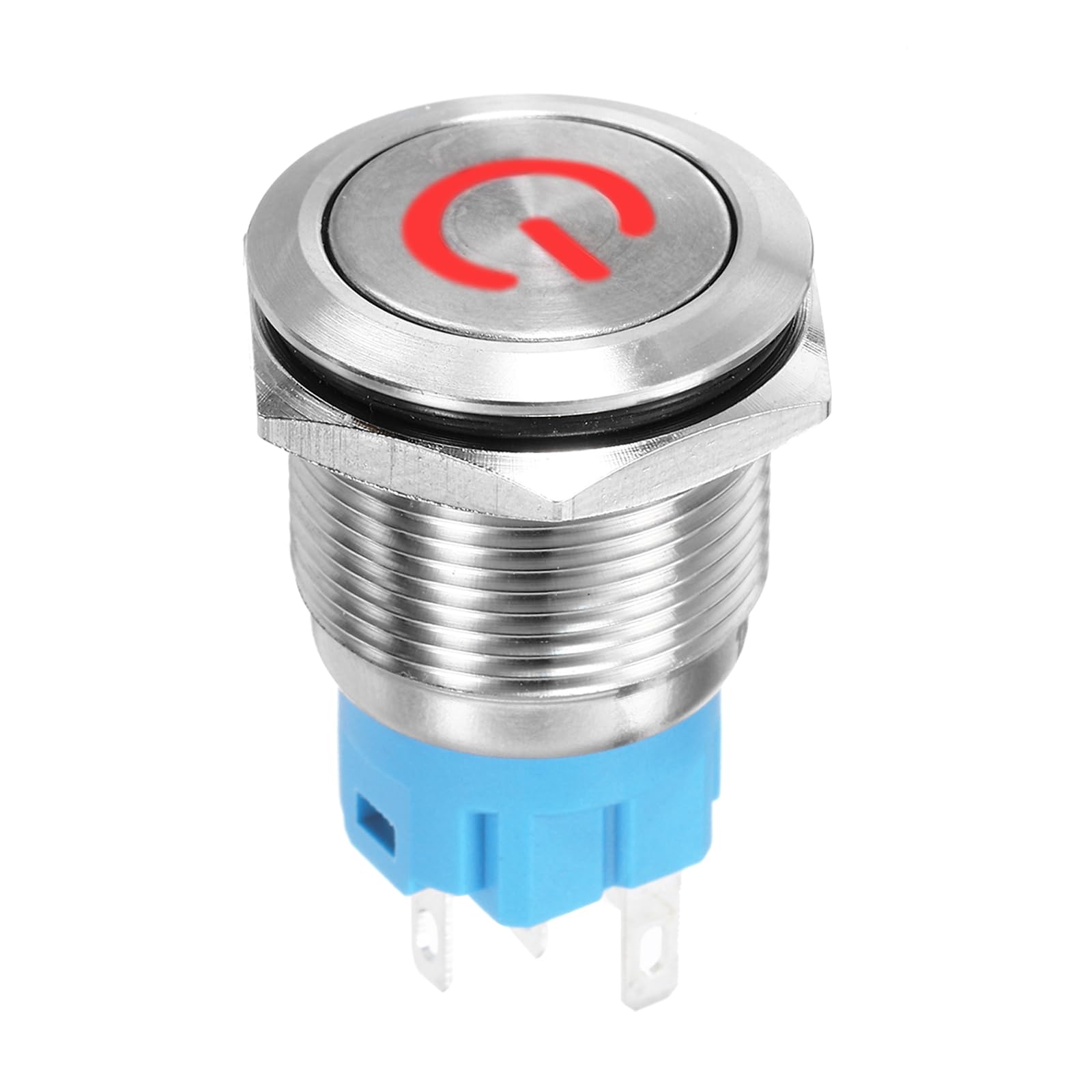 DMiotech 19mm / 3/4" Stainless Steel Latching Push Button Switch Flat Head 5A 12-24V Silver Shell with Welding Foot Red LED 1NO1NC for Car Boat Systems Custom Setups