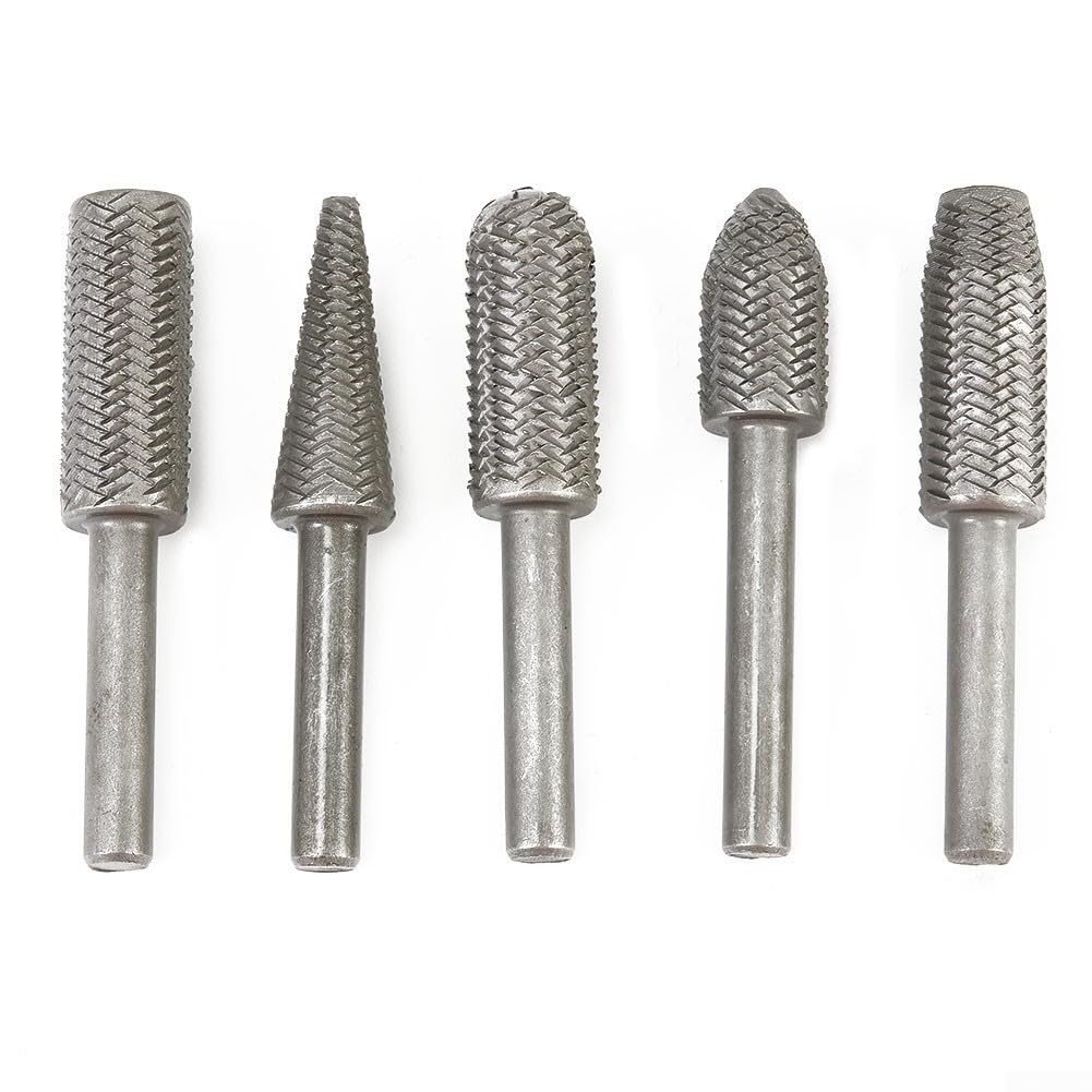 Juego de 5 rebabas rotativas de 6 mm con vástago de acero de alto carbono para taladros, fresado, limado, modelado, tallado de metal, acero, madera