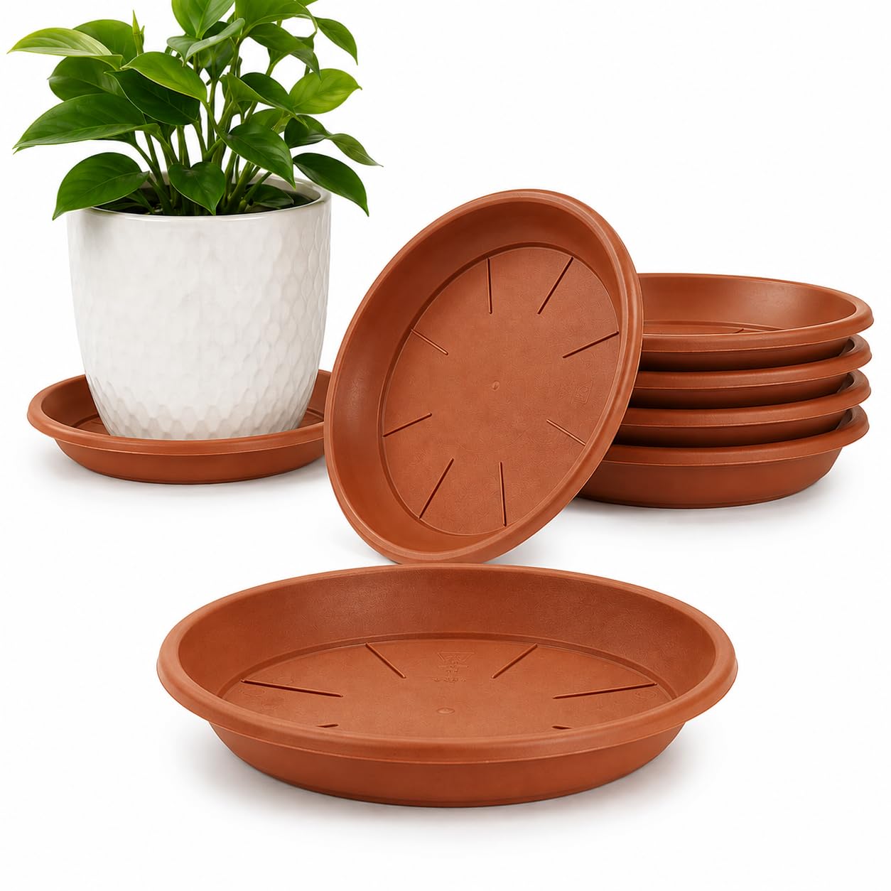 Muddy Hands Plastic Plant Pot Saucer Tray, Terracotta, Pack of 5, Indoor & Outdoor Use, Protects Floors and Surfaces, 36cm