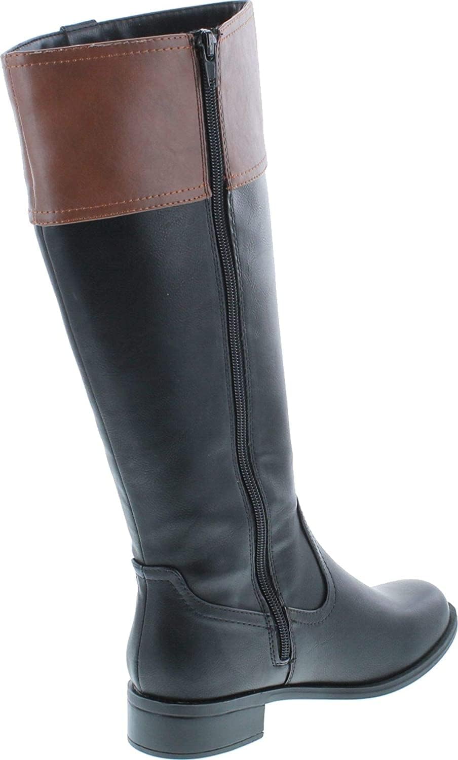 Soda VISA ~ Women Round Toe Two Tone Mid Shaft Low Block Heel Harness Riding Boots