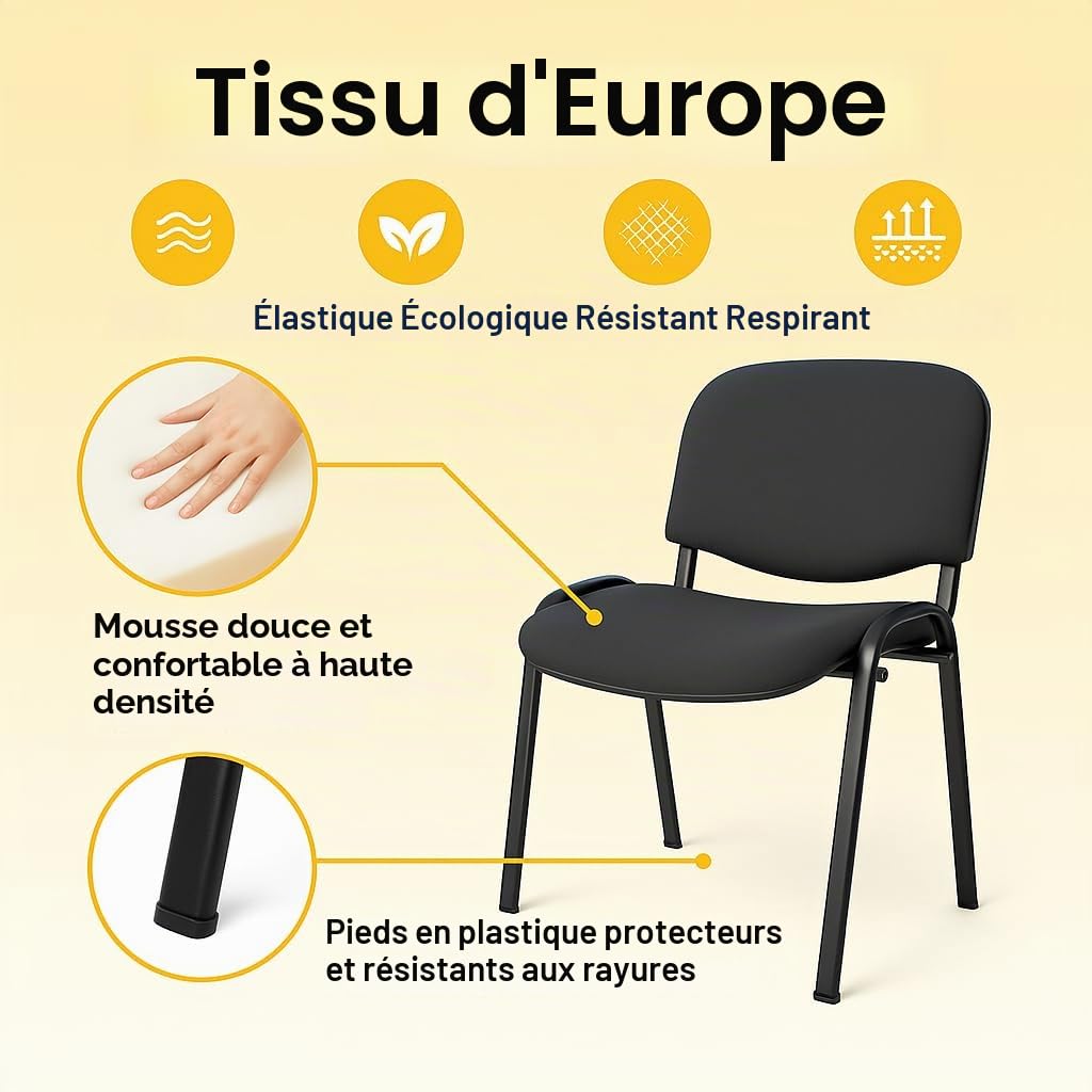 Topsit Lot de 4 Chaises Visiteur ISO Chaises de conférence empilables et Confortables avec Assise et Dossier rembourrés