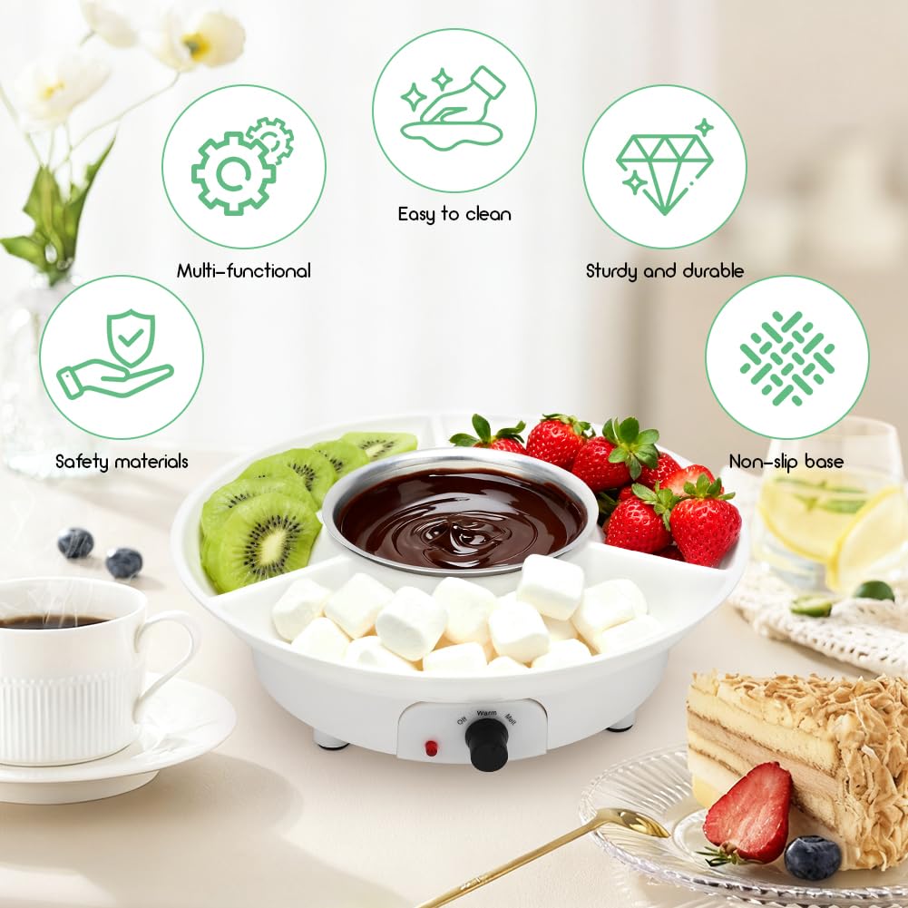 DASIAUTOEM Juego de fondue de chocolate, de cerámica, mini fondue de chocolate, fondue de queso, juego con 4 tenedores, fondue de chocolate calentada con una vela de té para dulces, mantequilla y
