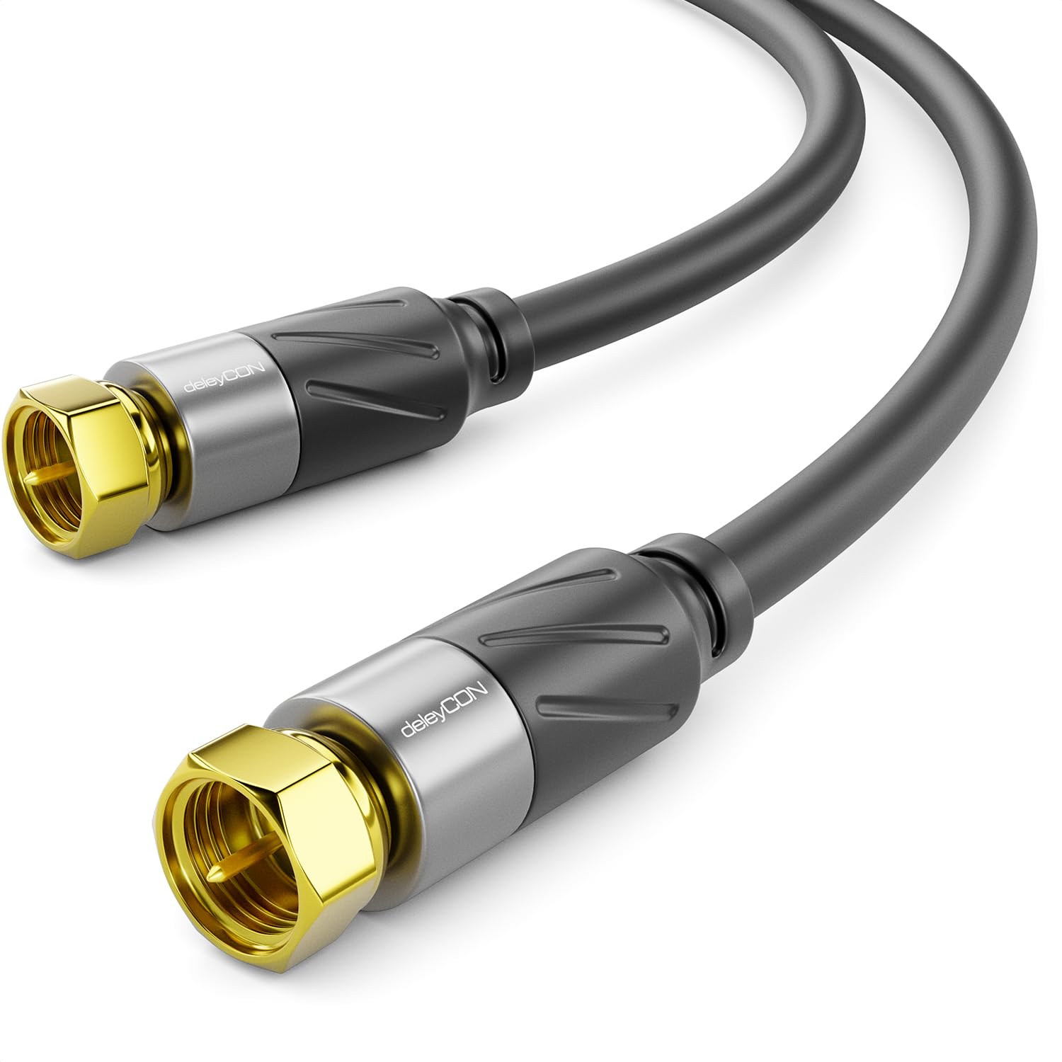 deleyCON 7,5m 4K Cavo Antenna SAT TV Cavo Coassiale Connettore F HDTV | Schermatura quadrupla, DVB-S, DVB-S2, radio DAB, DVB-T2, connettori in metallo placcato oro - Nero