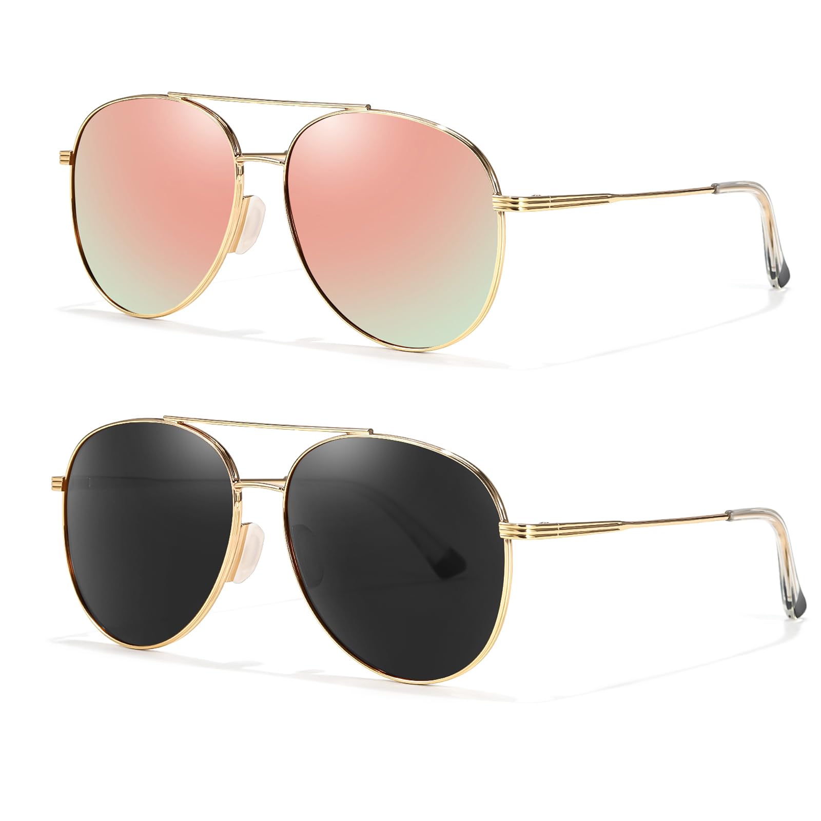 TJUTR Tangle Free Aviator Sunglasses for Women Men, Polarized UV400 Protection Trendy Shades, No-Snag Metal Frame Glasses