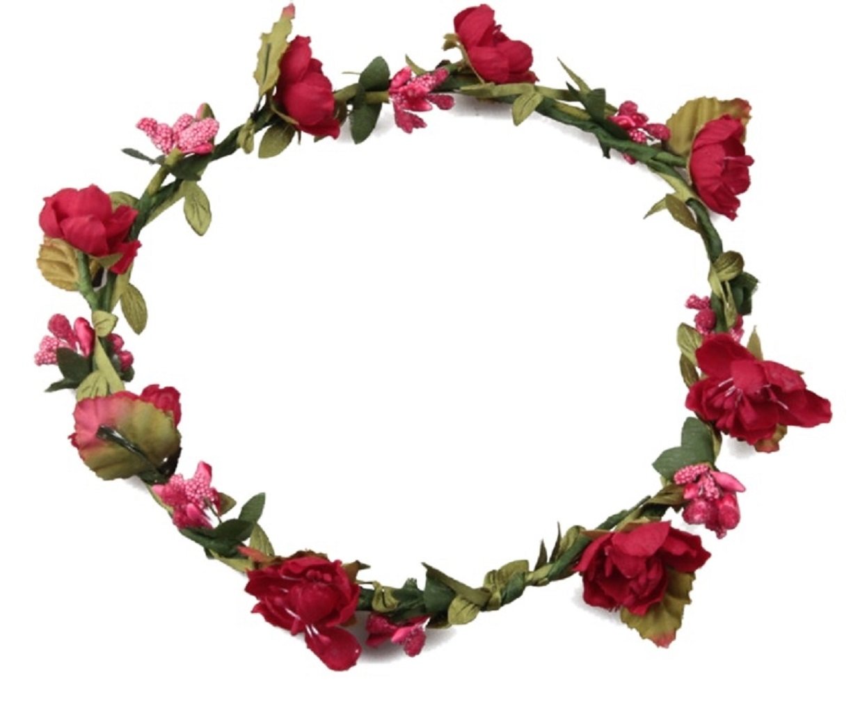 L&L® Flower Garland Headband FESTIVAL Floral Crown Boho WEDDING Bridesmaid PROM Beach (Red)