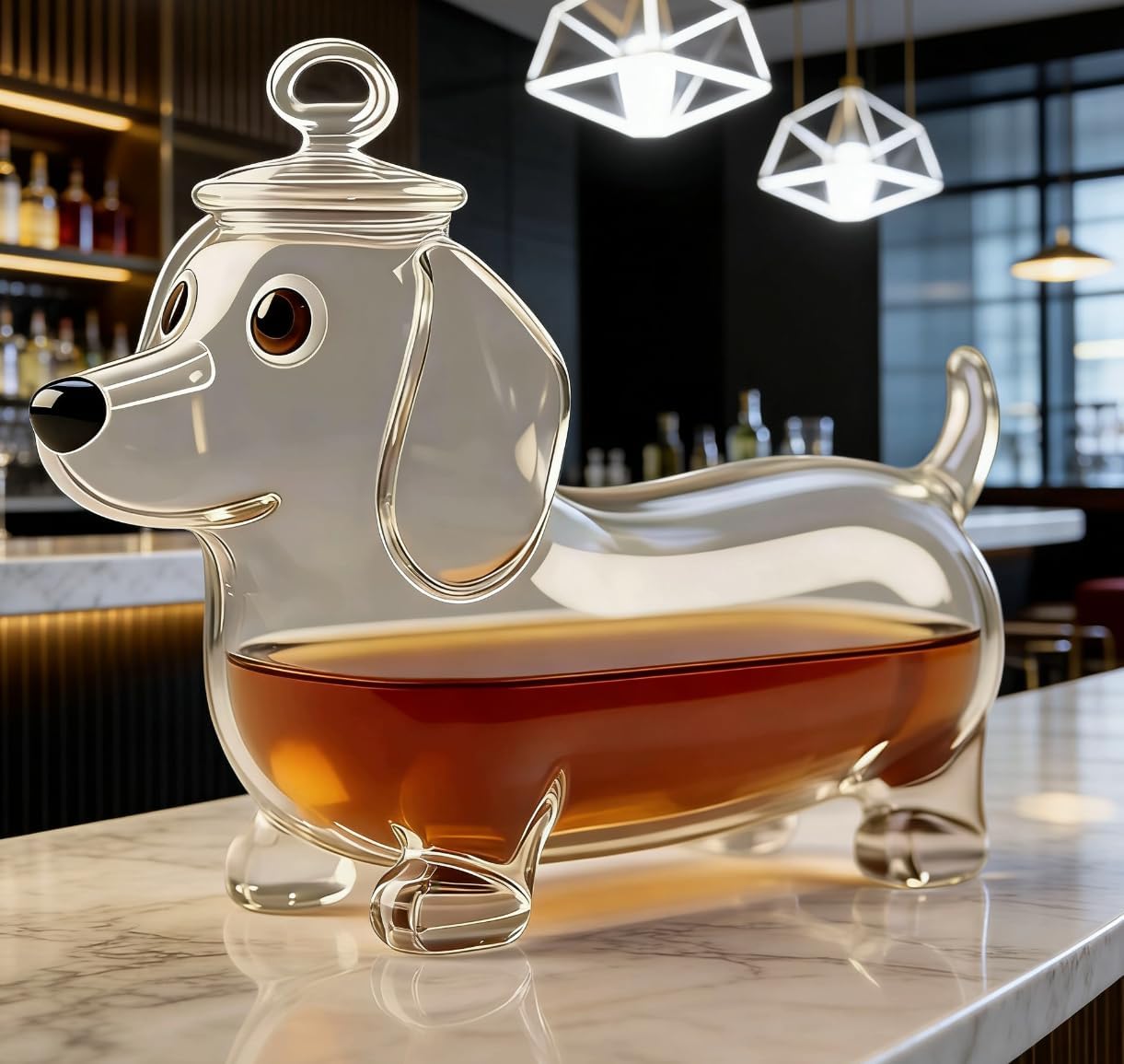 Creative Dachshund Dog Shaped Whiskey Glass Decanter, 8.5OZ Unique Dachshund Dog Design Whiskey Bottle, Funny Wine Glasses Art Statue for Home Bar Decoration, Gift for Men Dad Husband friends