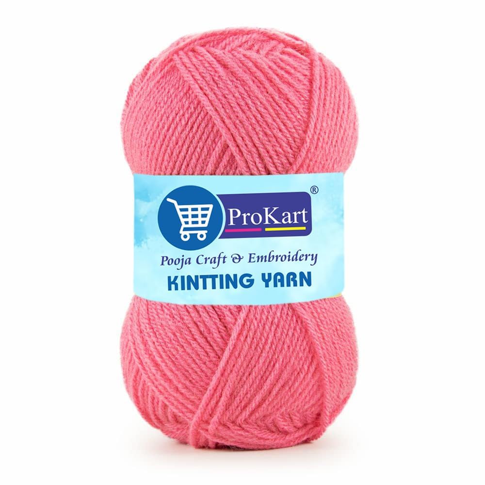 ProKart Premium Woolen 4 Ply Hand Knitting Wool Yarn | Fine Weight Soft Yarn for Sweater, Scarf, Hat, Baby Clothes, Purse, Gift Bags & DIY Craft Accessories (Flamingo, 100gms x 1 Pack) - PRO37
