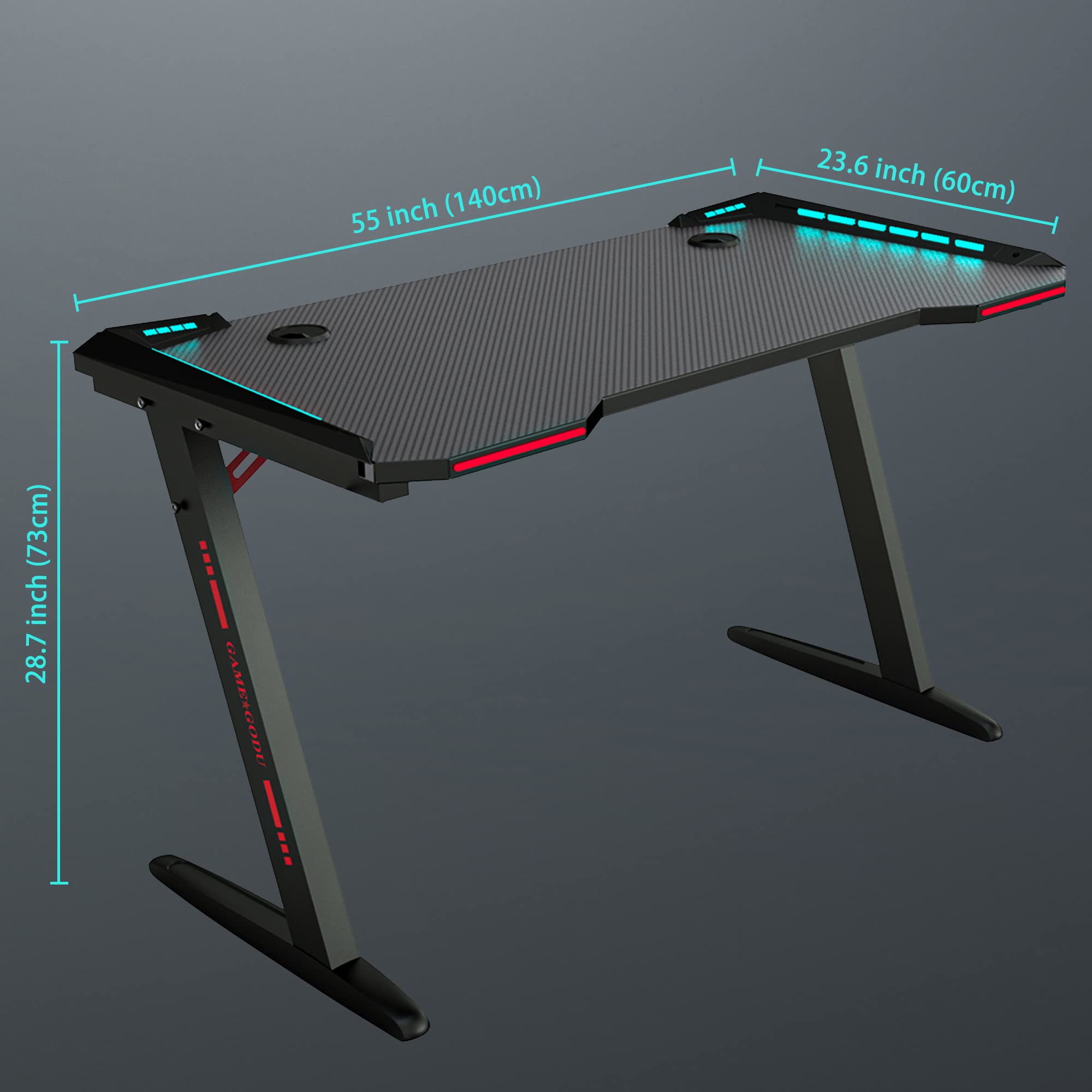 Gaming Desk with RGB Light and Mouse Pad, Arespark 55" Home Office