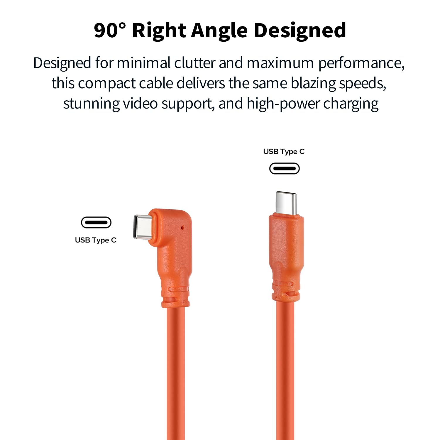 TONTON USB-C auf USB-C Anschlusskabel 5 m, 90° Winkelstecker, passives Verbindungskabel für Stromversorgung und Datenverbindung, Zubehör für USB-C Geräte (Orange)