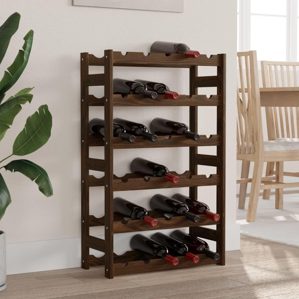 Botellero para 30 botellas marrón de madera maciza de pino, botellero de vino, botellero de vino, decoración para el hogar, botellero de vino, mueble para decoración de muebles