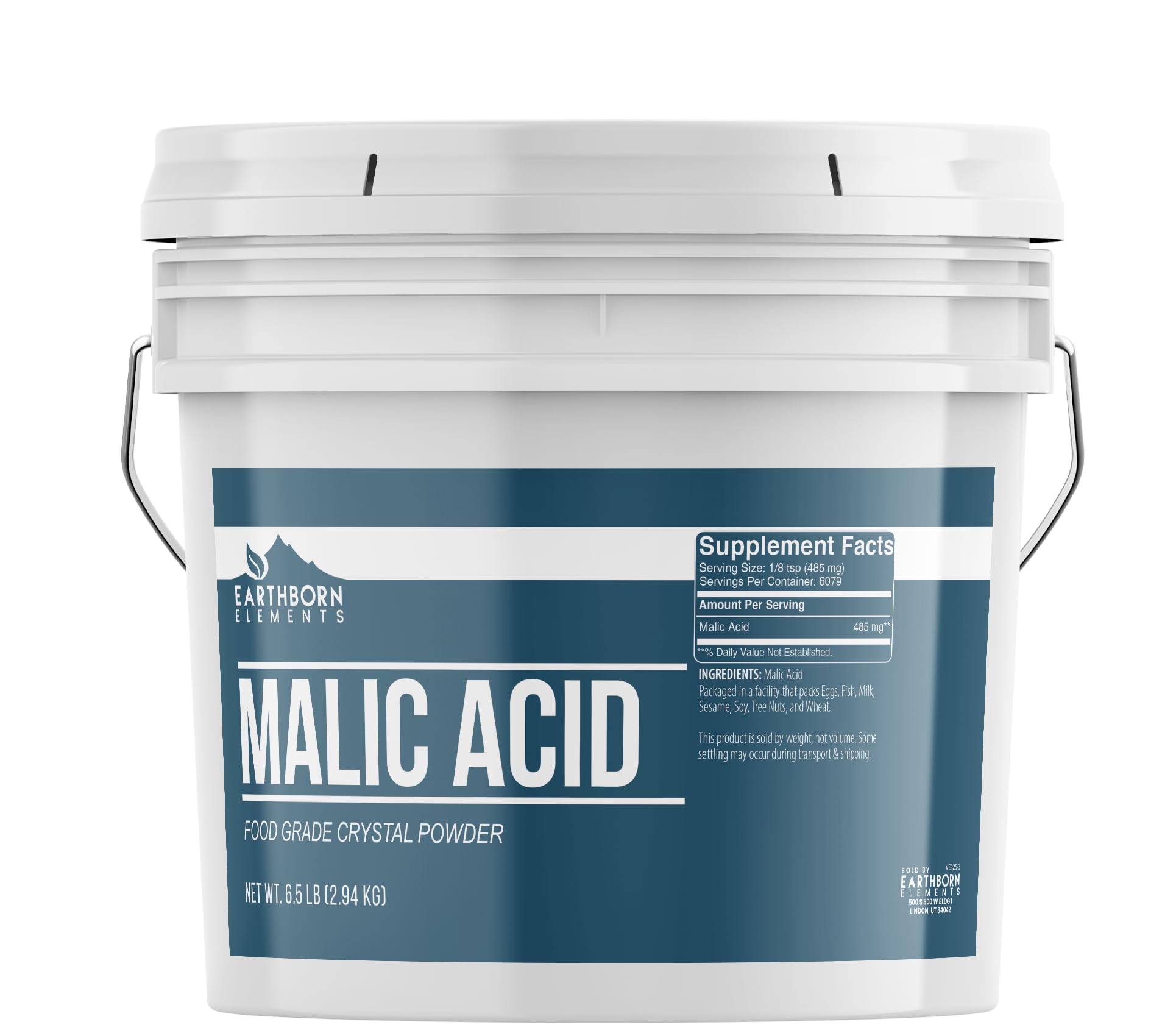 Earthborn Elements Malic Acid Powder, 1 Gallon Bucket, Used in Food, Drinks & Candy, Resealable Container