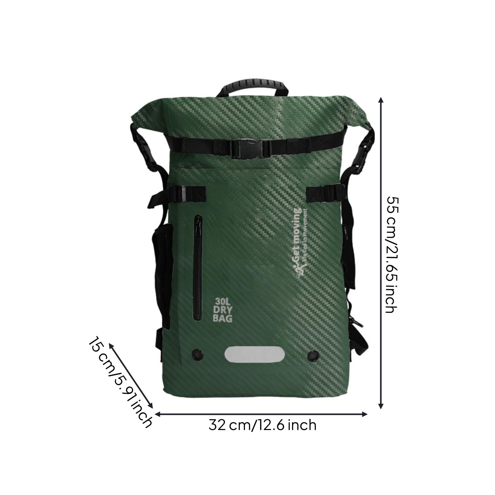 Zaino Impermeabile Galleggiante Zaino Roll-Top Antigraffio Sacca Stagna con per Viaggiatori, Escursionisti, Borsa Impermeabile Da 30L, Array, Verde Scuro
