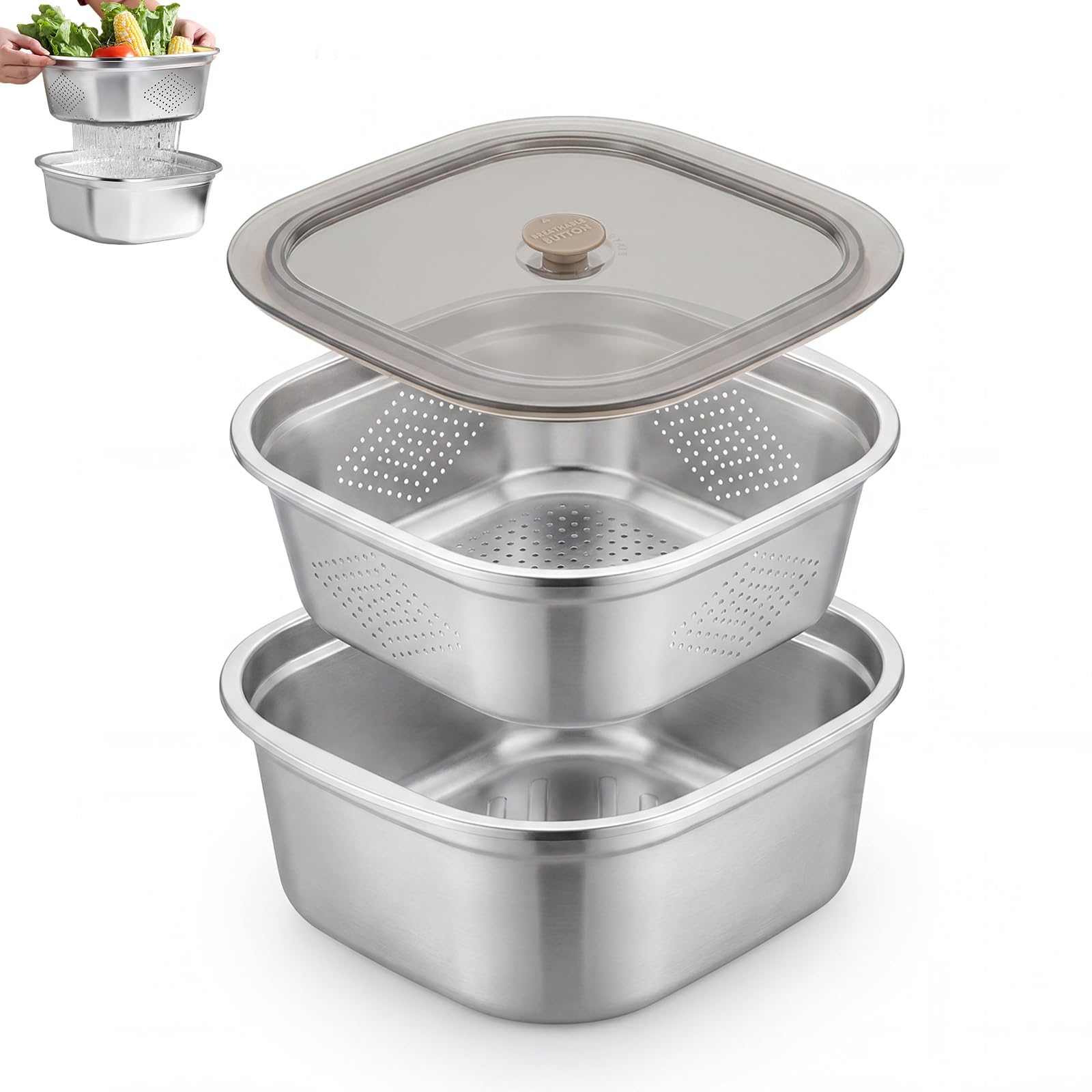 Scolapasta Acciaio Inox 3600ml Setaccio da Cucina in Acciaio Inox Scolapiatti con Ciotola per Scolare Tagliatelle, Verdura, Frutta e Riso
