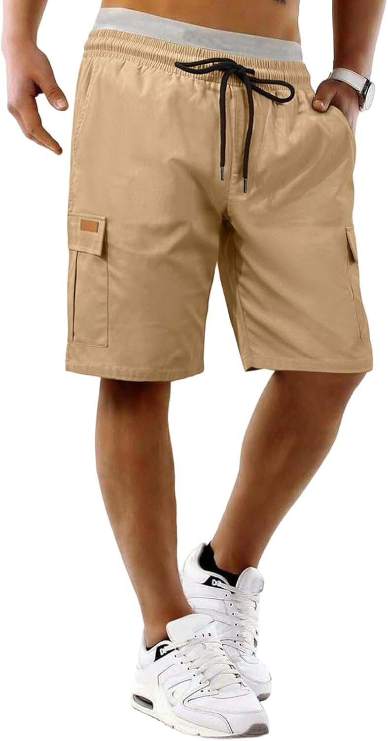 Ymosrh Mens Casual Shorts Elastic Waist Drawstring Stretch Lightweight Hiking Cargo Shorts with Pockets M-3XL