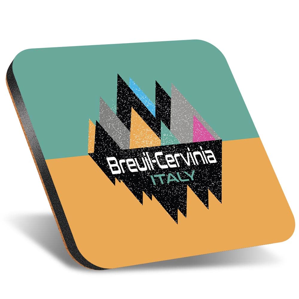 1 x Square Jumbo Size Coaster 12cm Breuil Cervini Italy Ski Abstract World Cork Backed MDF Glossy Tea Coffee Accessory #58922