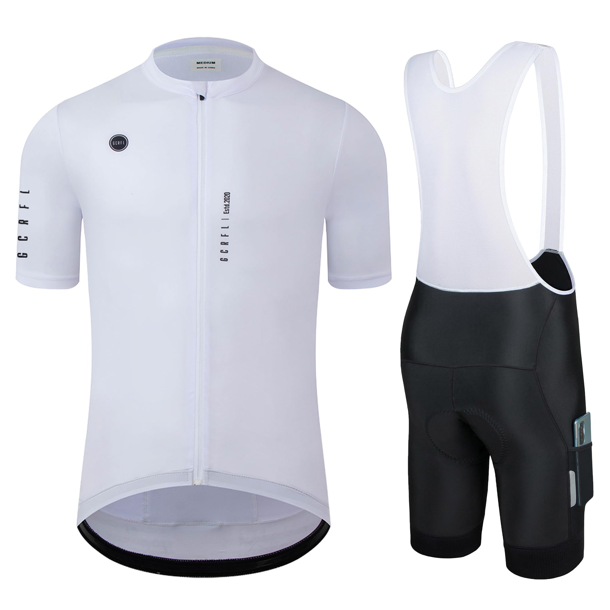 Herren-Radtrikot-Set, Fahrradtrikot, Reißverschluss hinten, Tasche, Trägerhose mit Taschen, Renn-Passform, hochdichtes Polster