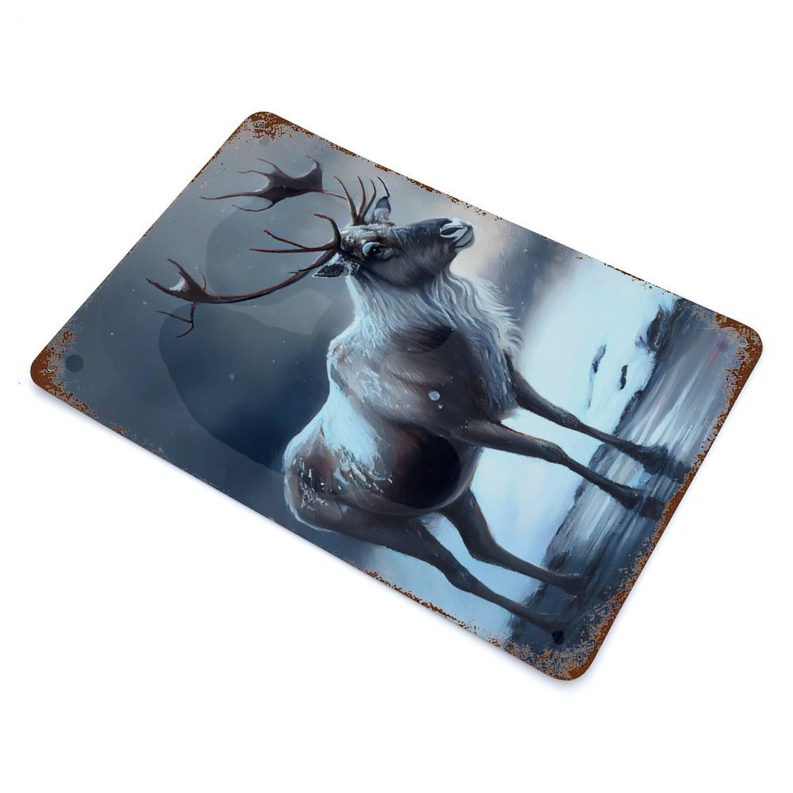 Rust Effect Arctic Reindeer Decorative Tin Sign 11.8"x7.9", Vintage Wall Decor for Farmhouse, Kitchen And Entryway Decor