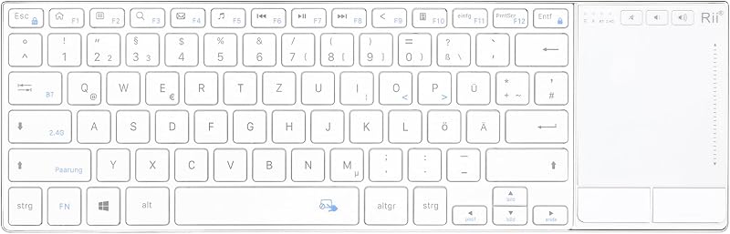 Rii Wireless Billentyűzet Touchpad-del, 2.4GHz + Bluetooth, Újratölthető - White