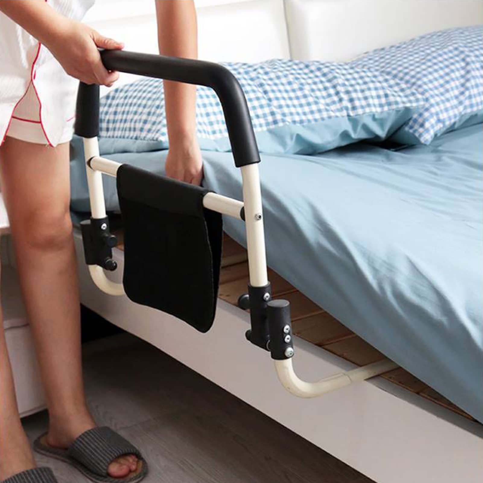 Sponde per Letti Medici con Tasca portaoggetti, Maniglia Pieghevole per Letto di Sicurezza per Adulti Anziani, Barra di Sostegno anticaduta sul Comodino in Acciaio Inossidabile, può Contenere 300 li