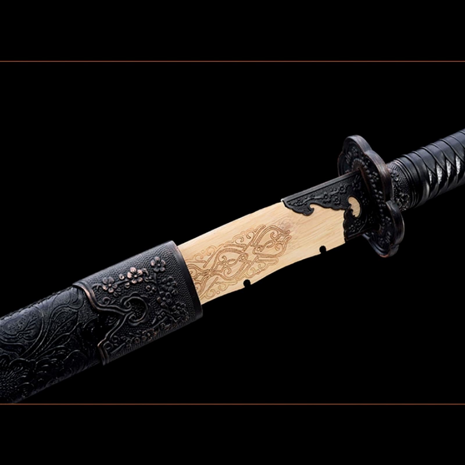 Bokken 110cm,Espada samurái de bambú natural con tallado,Hecha a mano Espada samurái madera,Vaina madera forrada en cuero sintético,Katana de madera para entrenamiento,exhibición,cosplay fiestas